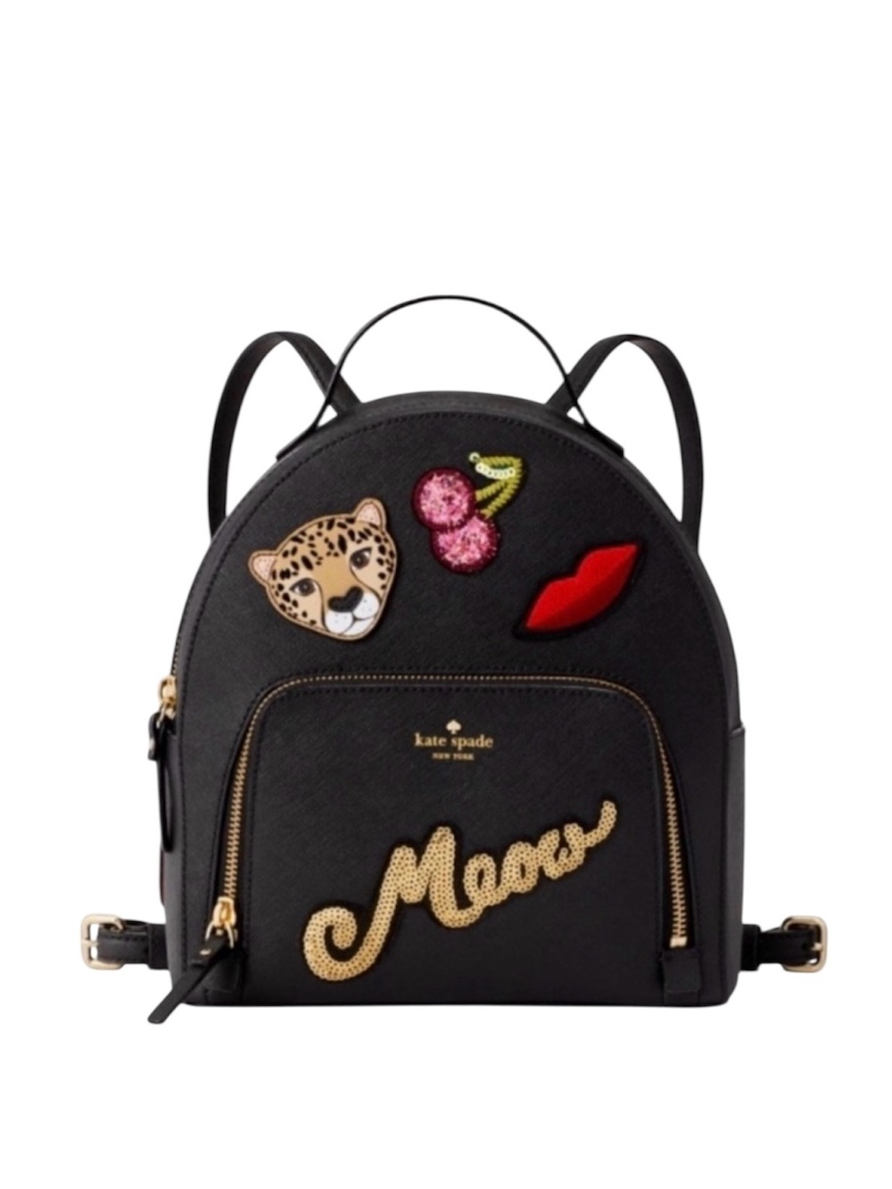 New kate spade Black 'Meow' Patch Run Wild Mini Backpack